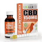 KING KALM CBD 150mg bottle with dropper, featuring a brown glass container and orange packaging for medium pets.