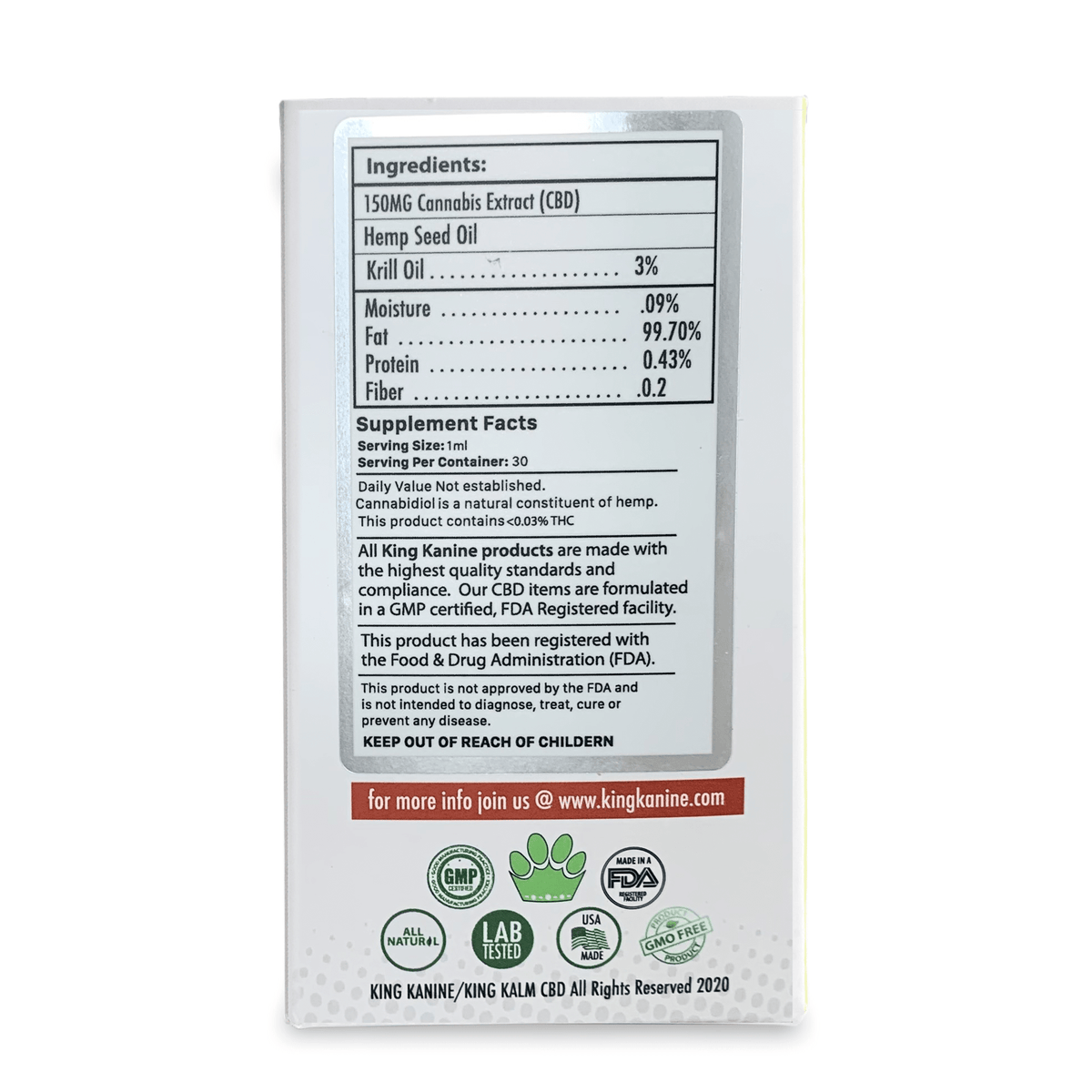 KING KALM CBD 150mg for Bulldogs