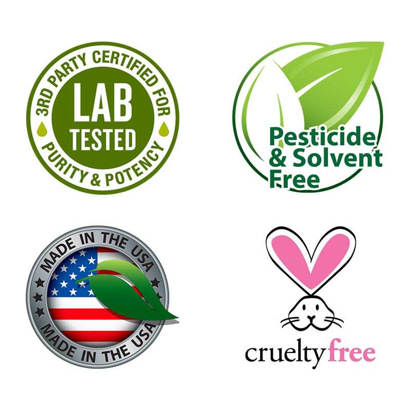 made in usa, pesticide & solvent free, lab tested and cruelty free