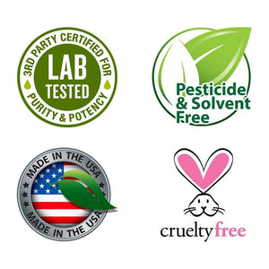 made in usa, pesticide & solvent free, lab tested and cruelty free
